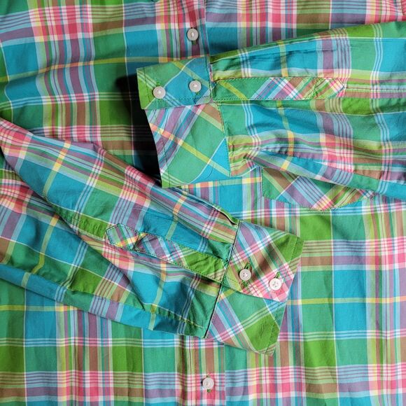 Tommy Hilfiger Top Womens XL MultiPlaid Roll Tab Sleeve Button Up Shirt Classic - Picture 5 of 11